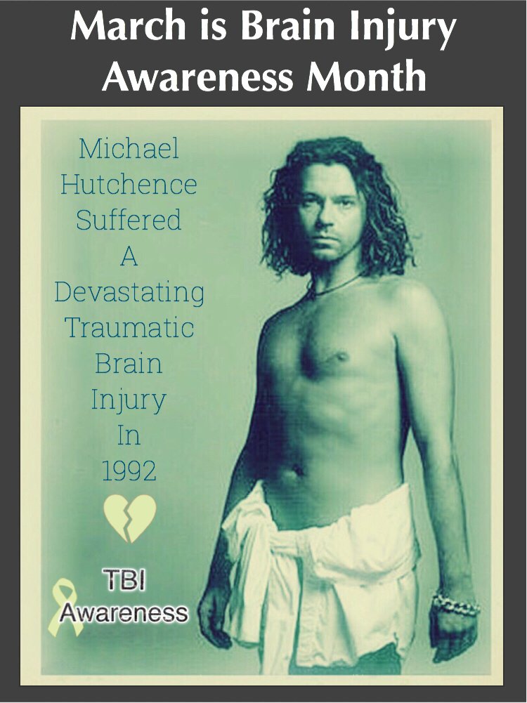 March is Brain Injury Awareness month.#MichaelHutchence was assaulted by an impatient Cabby who pushed MH causing a TBI.He lost all sense of taste&amp;smell depressed,shortTempered impulsive,he couldn’t cope he ended his life on 11/22/1997.  
Plz Tweet for Brain Injury awareness💚