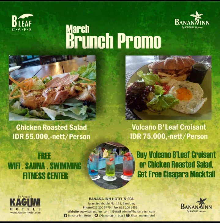 bananainn_bdg's tweet photo. Good Morning.. Happy Friday
Warmest greeting from Banana Inn Hotel Bandung 
Kindly will to inform you, we have a promotion special. 

BUY VOLCAB’LEAF CROISANT
OR CHICKEN ROASTED SALAD ,
GET FREE CISAGARA MOCKTAIL *
                    AND
FREE WIFI SAUNA ,SWIMMING,FITNES CENTER https://t.co/LPYFB4BrS8