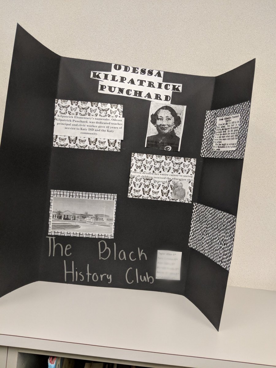 MrsBLibLady's tweet photo. Thanks to @ShemellarD and her kiddos from The Black History Club for sharing their awesome projects in the library about some of our very own Katy namesakes. Awesome job! ❤️❤️ #BlackHistoryMonth2019 #bethelegacy https://t.co/6HxieBE2Yz