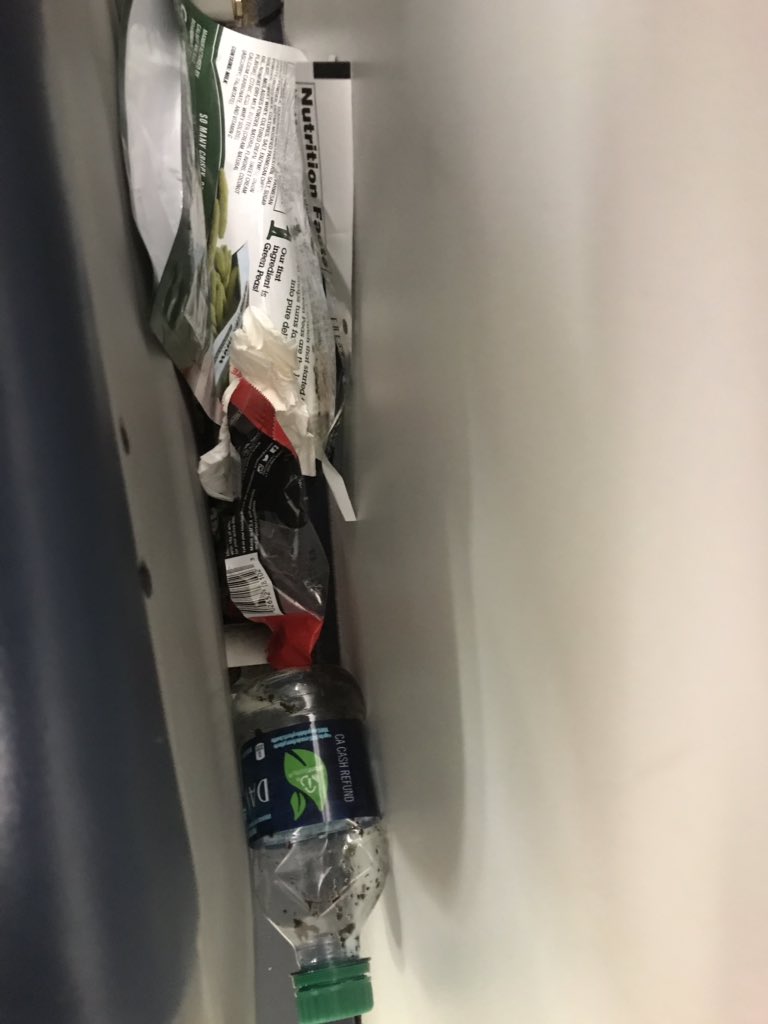 GJL1997's tweet photo. @Delta why?  The devil is in the details.  While I love delta this filth beside my seat is BS. https://t.co/YSGfCfwXJE