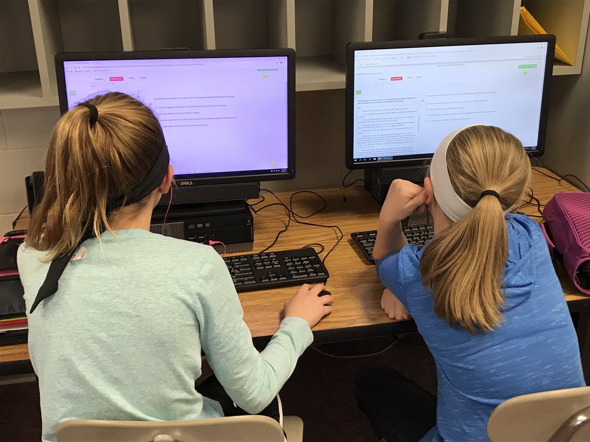 teambeckersmith's tweet photo. Living life in the lab!  DLD found #teambeckersmith working hard in the lab. Comparing  and contrasting a reading passage to a video (thanks Mrs.G for sharing) and working on Heritage brochures using Google Slides!  (Thanks Mrs. Dunn for helping get us started)  #DLD @IndyPats94 https://t.co/8Vsdt2mwgY