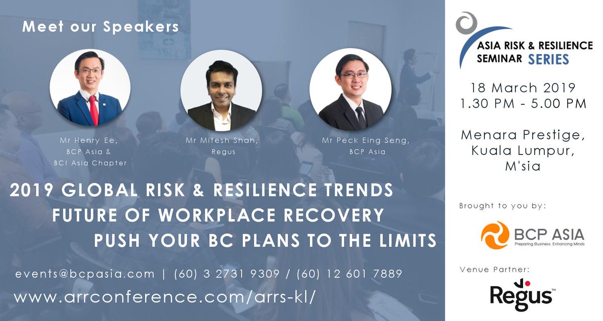 BCPAsia's tweet photo. We are kicking off our FIRST seminar in 2019 in Kuala Lumpur on 18 Mar 2019:
Register at https://t.co/HElbhphLCW, limited seats, register now!
#bcm #businesscontinuity #businesscontinuityplanning #riskmanagement #seminar #bcptesting #bcpasia #resiliency https://t.co/DliqIvNoZg