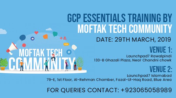 moftak's tweet photo. As a third party Community Partner of Google; Moftak Tech Community is conducting the CSJ Training on GCP Essentials Platform. Get Yourself registered at the link given below
Register Here: https://t.co/n2SsANRkVv…/…/
#GCPEssentials #Google #MoftakSolutions #MoftakTechCommunity https://t.co/Km9pspKhjT