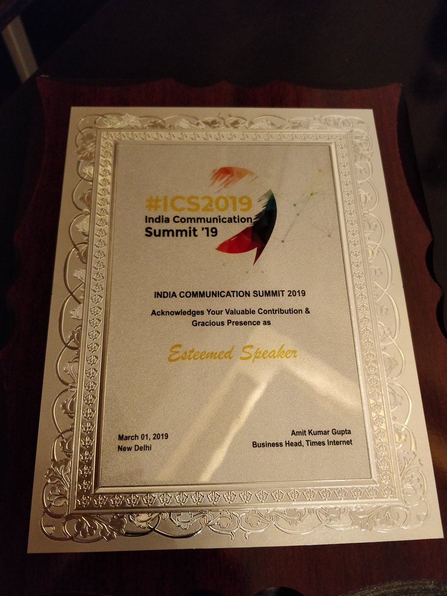 ArushiPhillips's tweet photo. At the India Communication Summit! Fabulous experience! Amazing line up! Thank you BrandEquity for the panel discussion opportunity! A brilliant knowledge sharing platform! #indiacommunicationsummit #fcb #fcbindia #communication #ICS2019 @ETBrandEquity https://t.co/EpjYdfoWmV