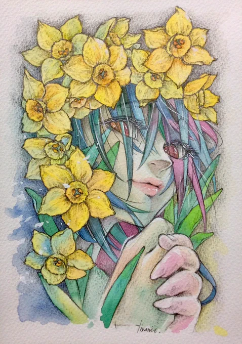 【水仙(黄)】

-Narcissus (yellow)- 

「私のもとへ帰って・自己愛」

#オリジナルイラスト #イラスト #絵 #女性画 #水彩画 #透明水彩 #花言葉 #水仙 #drawing #illustration #watercolor #watercolorpainting #pencildrawing #pencilpainting #flowerlanguage #art 