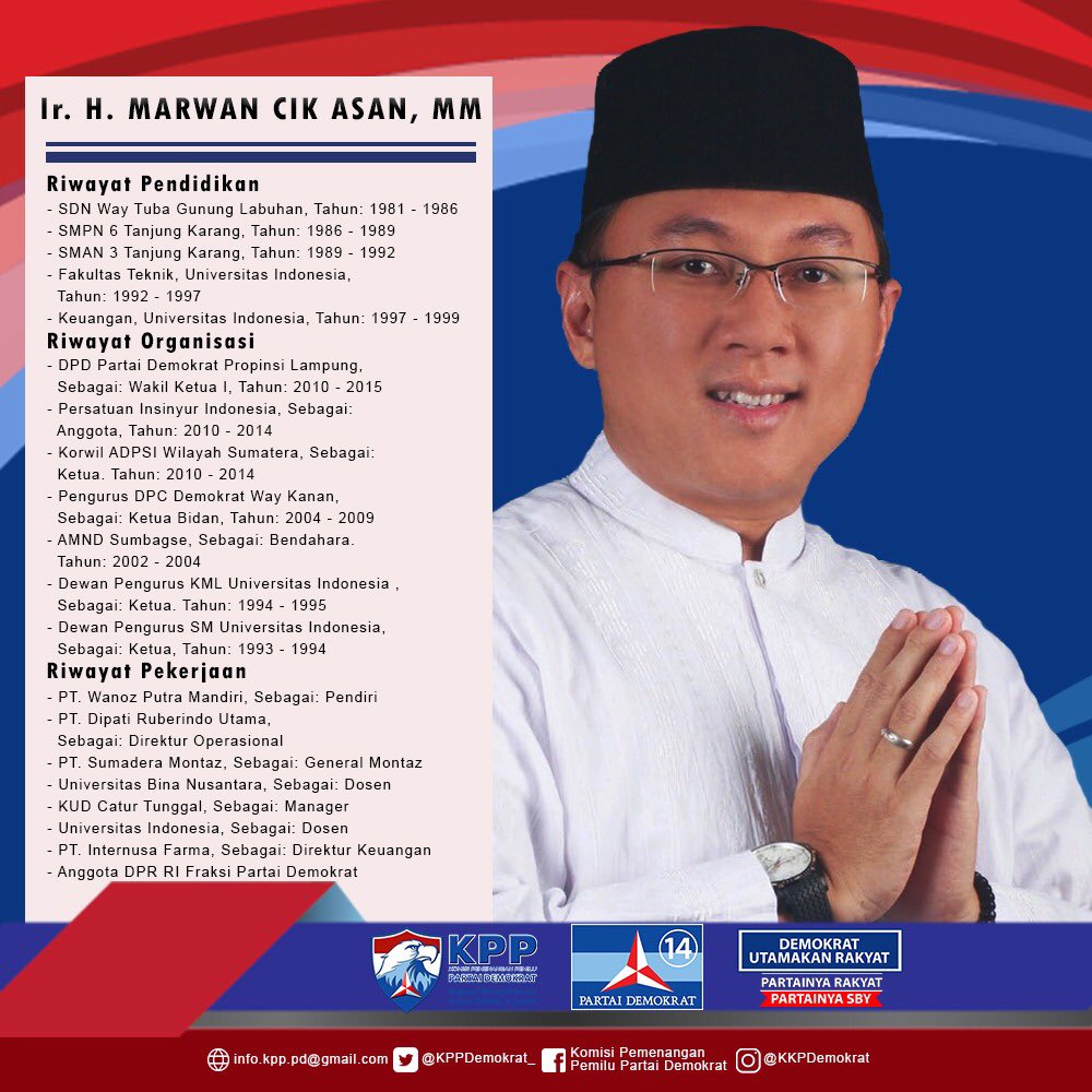 KPPDemokrat_'s tweet photo. Mengenal Caleg Fraksi Partai Demokrat :
1. Ir. H. Marwan Cik Asan, MM
(Calon Ang. Legislatif 2019-2024 Dapil Lampung I). Beliau jg merupakan Ang. DPR RI Fraksi Demokrat yg menjabat sbg Wakil Ketua Komisi XI.
#lampung #KPPPD #partaidemokrat #demokratsiap2019 #mengenalcalegfpd https://t.co/ZtdJxfSzg1