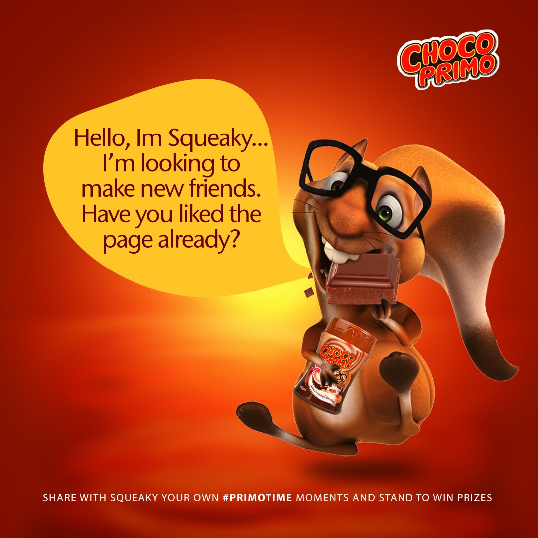Trufoodsltd's tweet photo. Squeaky is out to make some new friends, invite your friends and lets all enjoy some great #primotime thanks to #chocoprimo https://t.co/yuvJmpjCPu