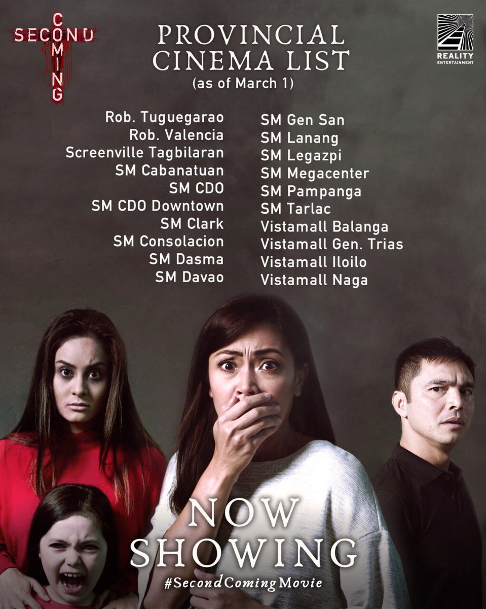RealityEntPH's tweet photo. Hindi pa natatapos ang takutan!
.
Simulan ang Weekend ng puro sigawan. Sugod na sa mga sinehan!
.
SECOND COMING — NOW SHOWING NATIONWIDE!
.
.
#SecondComingMovie #JodiStamaria #MarvinAgustin #JohnArcilla #horror #thriller #ThisisReality https://t.co/RsXIS9DkFk
