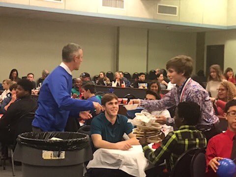 LLionWrestling's tweet photo. Ill mannered custodial free-lancer disrupts Leander Wrestling banquet festivities to clean. #lionpride #lhs #LeanderHS #wrestling #manners @CoachMcLain512 @LHSROAR @lhsprincipal18 https://t.co/i1DC1rodQm