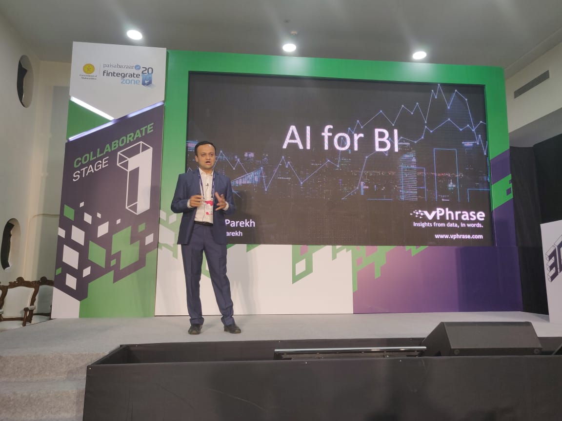 vphrase's tweet image. Our CEO, @neerav_parekh speaking on "AI for Business Intelligence" at @FintegrateZone, Mumbai.
We are exhibiting at booth no. X50. Do drop in.
#AI #BusinessIntelligence #BusinessInsights #Fintech #BFSI #Automation #Analytics #NaturalLanguageGeneration #mumbai #ais