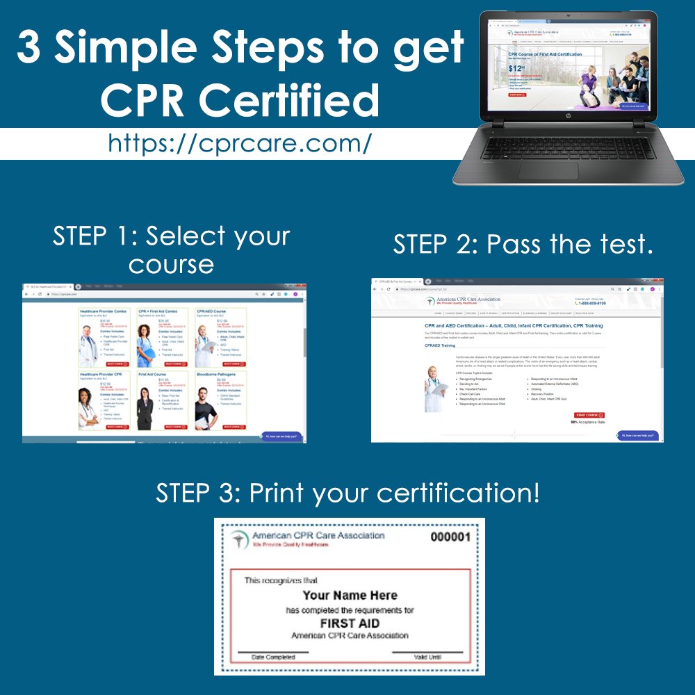 AmericanCprCare's tweet photo. It isn't only simple, it's also convenient! Get #CPR certified in 3 steps at the comfort of your home, office, or even at your favorite cafe!

#firtsaid #course #savelive #study https://t.co/Bx3GDWttOg