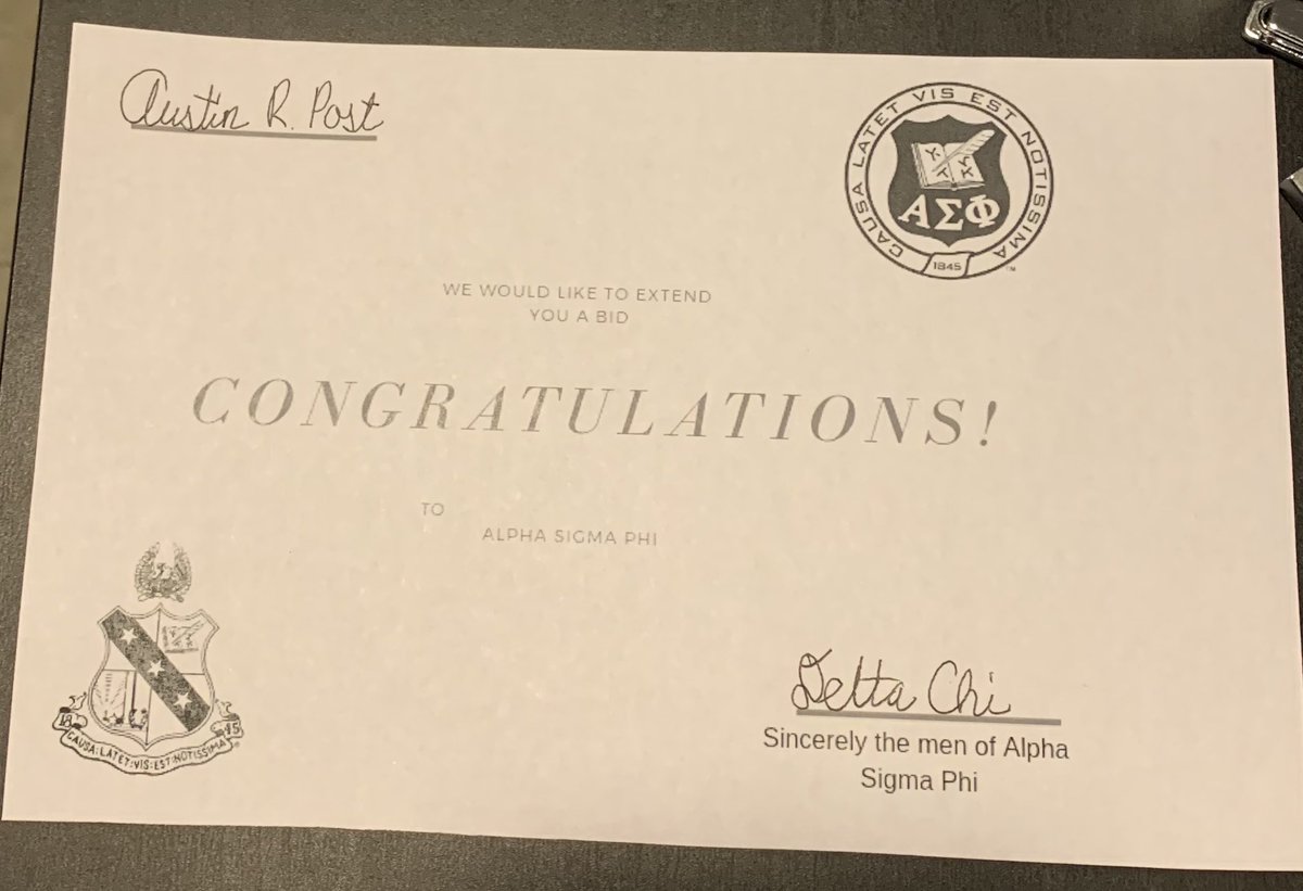 AlphaSigs_EU's tweet image. The men of Alpha Sigma Phi - Delta Chi here at Elmhurst College would like to extend a bid to Austin Richard Post @PostMalone