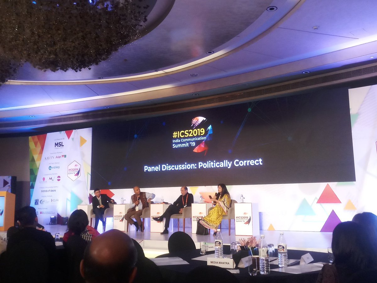 anusha_mehra's tweet photo. Being politically correct today...
《Opinions Opinions everywhere not a fact to give!》
Change is now! 'Agree to Disagree'
Panel Discussion- Politically Correct
#ICS2019 #FakeNews 
@ETBrandEquity @JhaSanjay @shaziailmi @ghanshyamtiwari @bhupendrachaube https://t.co/GiWfaS6jCD