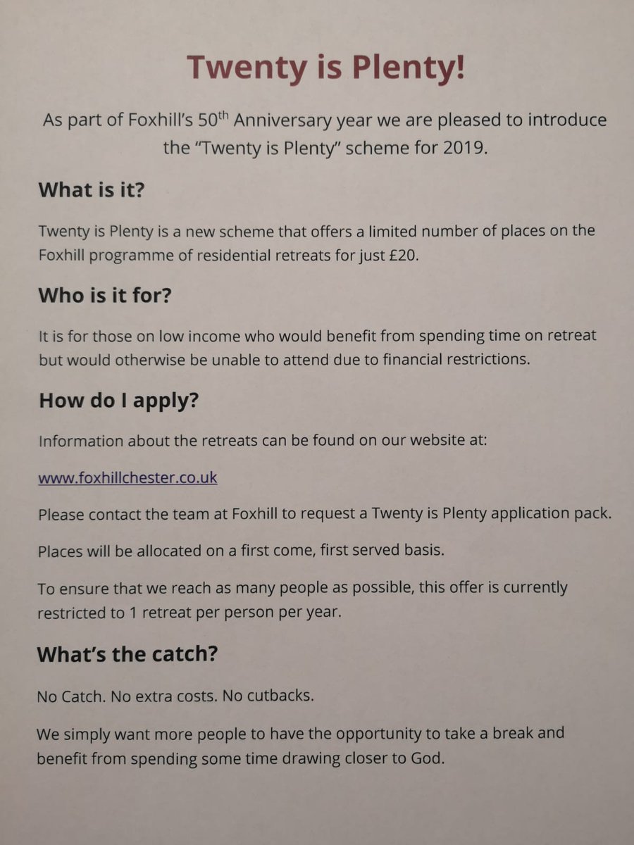 We are pleased to introduce this new scheme for 2019 offering places on our residential retreats for just £20 beginning with our Lent Retreat"How then shall we live? beginning on 11th to 13th March. Please share this tweet with anyone who may benefit from a retreat.
