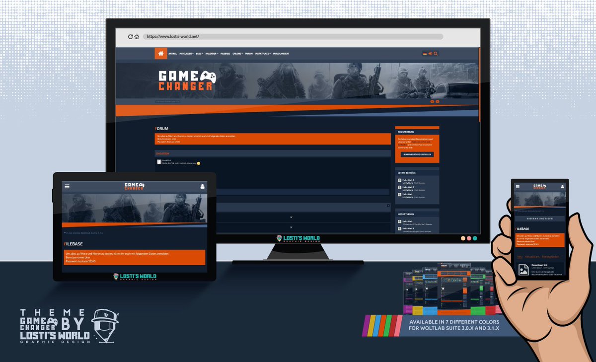 LoStis_World's tweet photo. The first Woltlab Suite Theme by LoSti's World is out now... Perfect for your (gaming) community. Check it out @ https://t.co/YMtUuRbV1o
#woltlab #theme #stil #forum #design #webdesign #css #html #gaming #community #gamechanger #wcs #blog #colorful #esports #CSGO #awesome https://t.co/227uY8enCV