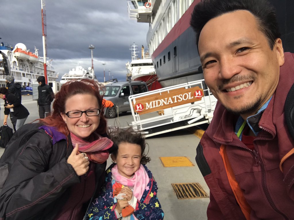 KathChiu's tweet photo. All aboard! Next stop: Antarctica!! Excited beyond words!! More photos to follow on our Instagram rutadelostchiu. @chew_ed #familygapyear #familytravel #antarcticcruise #msmidnatsol #hurtigruten https://t.co/y4Lv5HwY8e