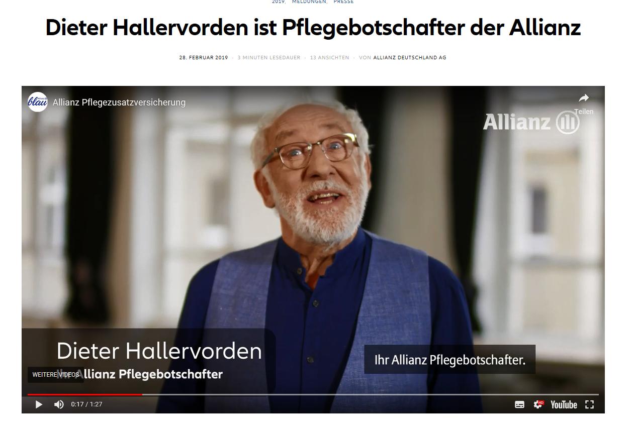 Allianz Deutschland Dieter Hallervorden Ist Unser Allianz Pflegebotschafter Gemeinsam Machen Wir Uns Stark Fur Ein Selbstbestimmtes Leben Im Alter Umso Wichtiger Ist Privatevorsorge Dhallervorden Ein Video Gibt S Hier T Co