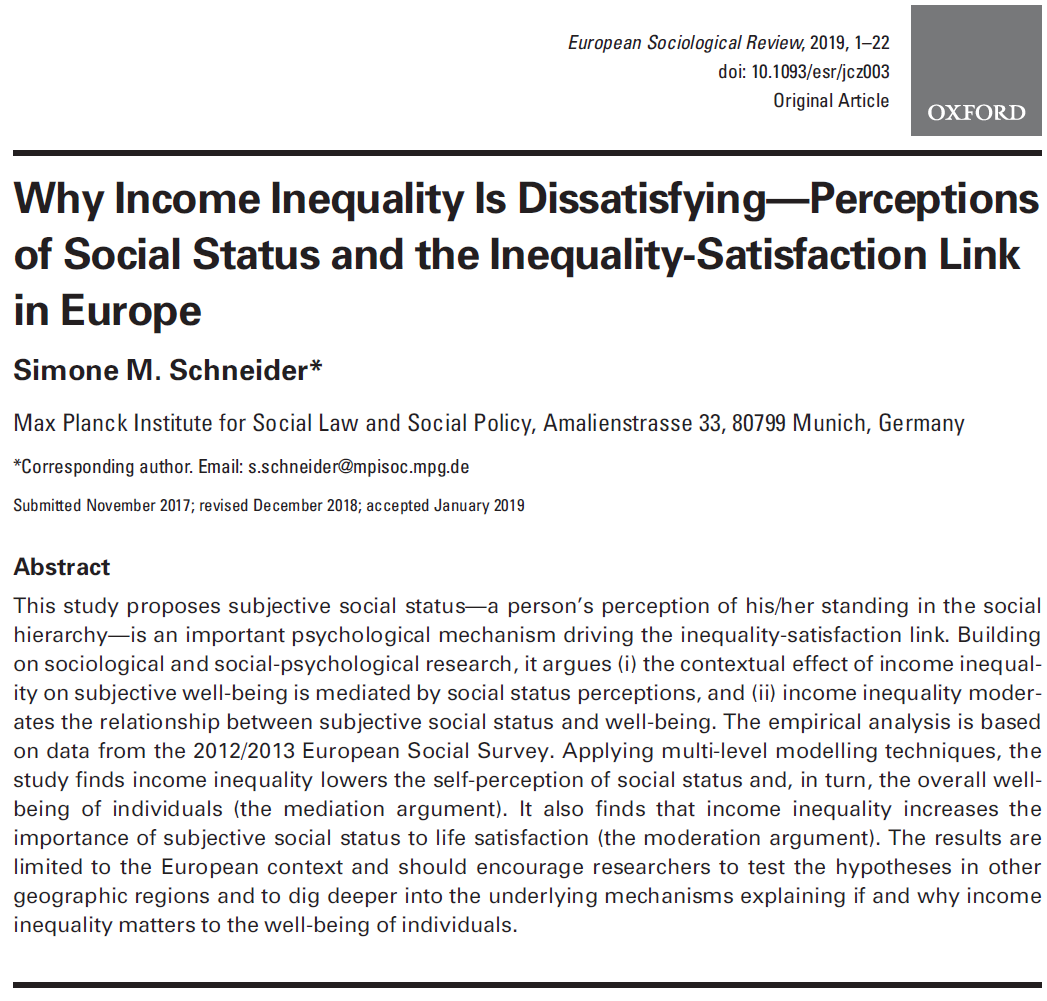 ESR_news's tweet photo. New paper: using @ESS_Survey data, Simone Schneider shows how income inequality and its effect on individual well-being is related to subjective social status: https://t.co/WKdsmgDhev https://t.co/TCa030xqpN