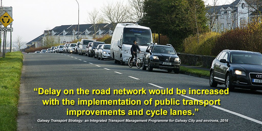 We already know the answer. The official position of  @TFIupdates, as stated on the record & as hard-wired into their Transport Model, is expressed in two conceits:• Cycle infrastructure "reduces road capacity"• Drivers must be "compensated" for measures that enable cycling.