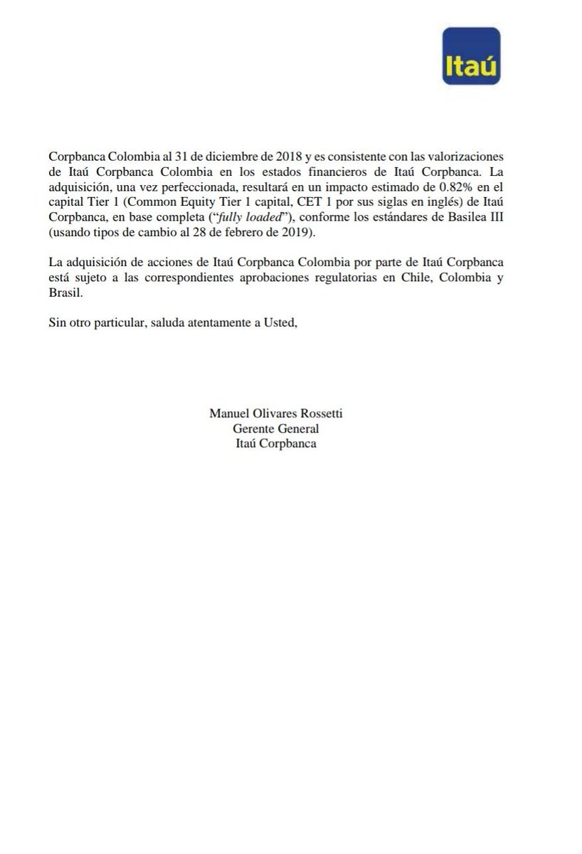 josejournaliste's tweet photo. Tribunal de la #ICC rechazó la demanda de #Helm y le ordenó vender sus acciones en #ItaúCorpbancaColombia (19, 44% del capital accionario) a #CorpGroup e #ItaúCorpbanca https://t.co/1U1cx5ldKE
