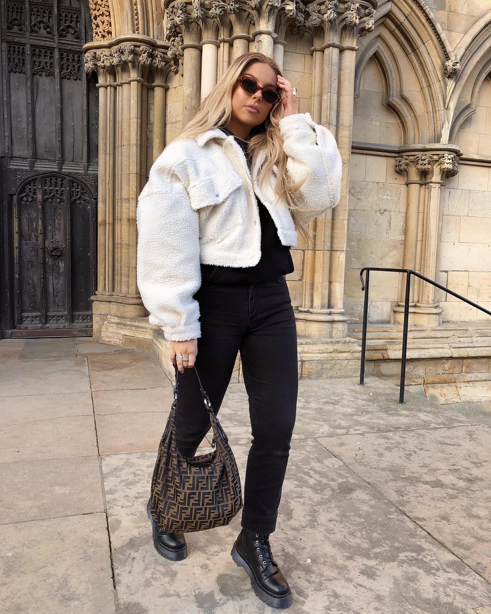 Cream borg cropped trucker jacket Outlet