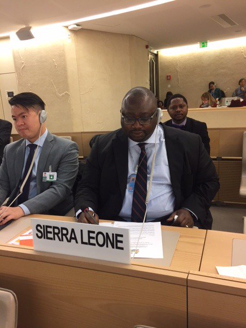 The Ambassador of Sierra Leone @lansanagberie addressed the Human Rights Council during the Clustered ID with the SR on human rights defenders and the SR on torture yesterday afternoon. <a href="/SLMissionGeneva/">Sierra Leone Mission</a>