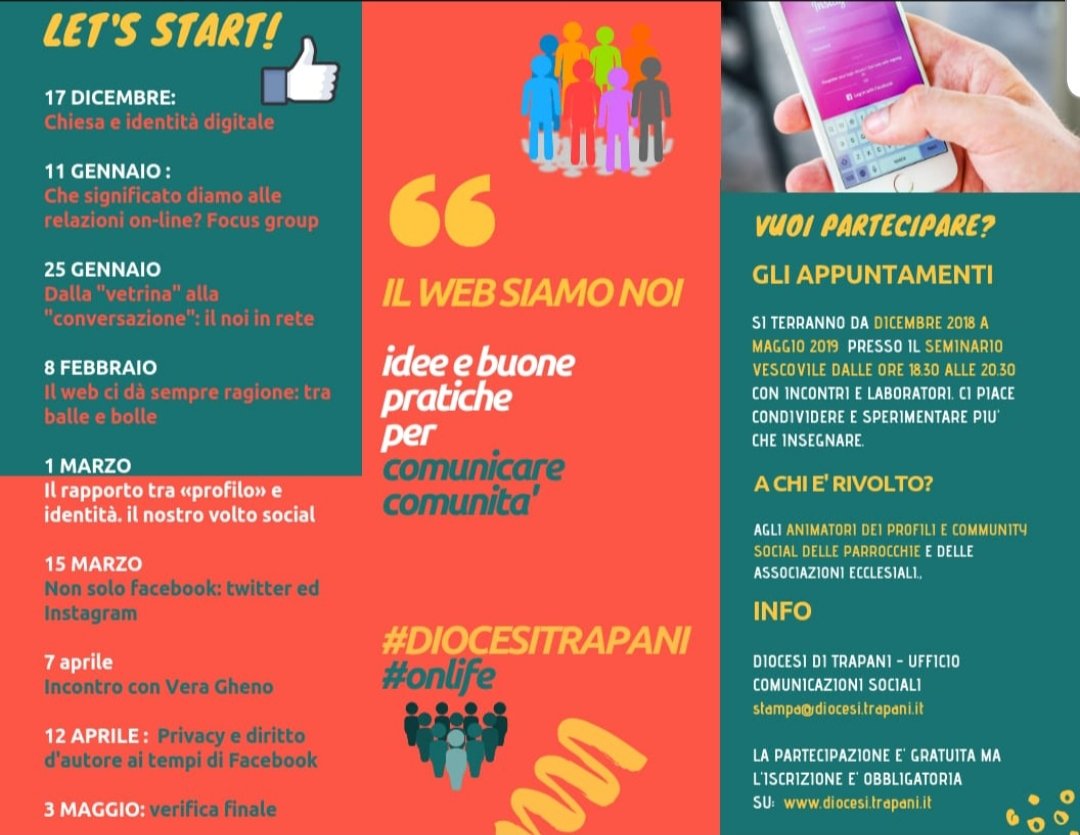 Oggi al seminario vescovile di Trapani, nell'ambito del percorso "Il web siamo noi - Idee e buone pratiche per comunicare comunità", parlerò di "Non solo Facebook: Twitter ed Instagram" #diocesitrapani #onlife