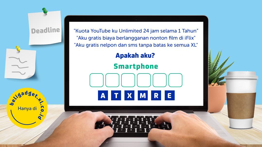 Kuota kamu habis? Jawab Quiz dibawah ini aja, kamu bisa dapat kuota internet loh. Syaratnya :
- Follow Twitter <a href="/myxl_store/">XL Axiata Official Store</a> 
- Like postingan ini
- Tag 3 orang temanmu 
- Dan susun huruf diatas menjadi sebuah kata!
- Jawab, jawabanmu di kolom komentar 
(1/4)