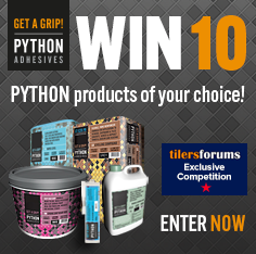 pythonadhesives's tweet image. COMPETITION! Python are offering 10 products of your choice for the winner of this month's Job Of The Month Competition @tilersforums 
Enter via the forum ow.ly/whiM50mn8B4
Good luck! #tiling #adhesive #competition #floors #walls #uk #friyay