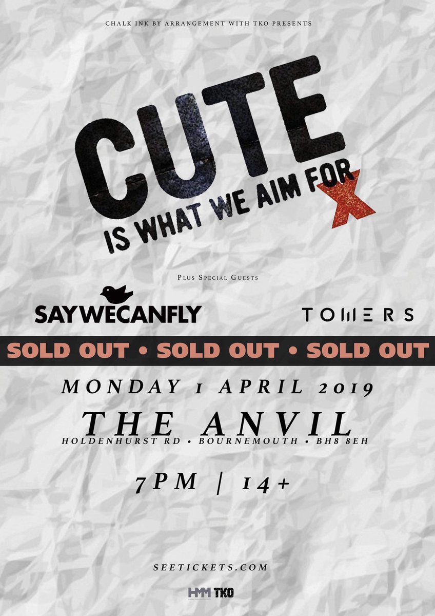NEW SHOW!
we’re excited to announce that we will be opening for <a href="/thecutetweet/">CuteIsWhatWeAimFor</a> in Bournemouth on their sold out show at The Anvil!
