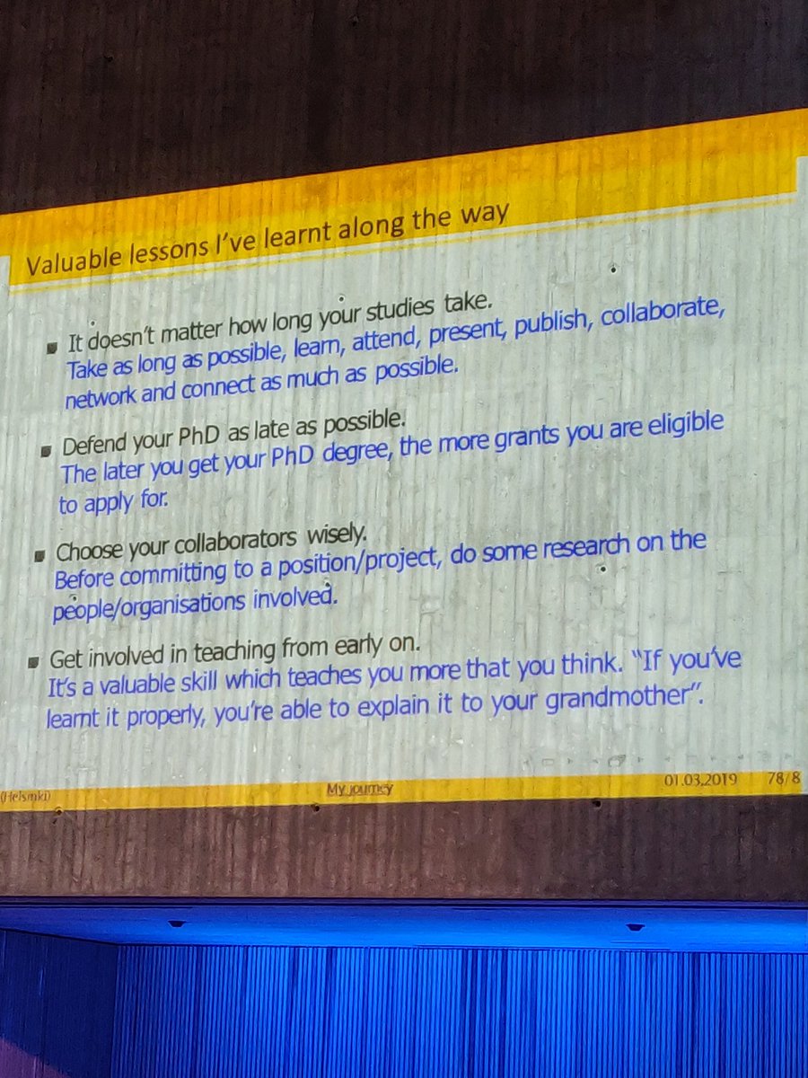 MohieddinJafari's tweet photo. Interesting lessons from @KeusVenus for PhD student (Hope usable in any educational system which considers Quality vs. Quantity):
1. Don't care how long your studies take
2. Defend your thesis as late as possible
3. Expand and enrich your network
#UHVIPA
#UHpostdocSymposium https://t.co/7jgowgITcZ