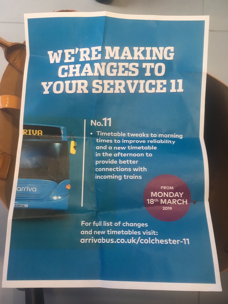 mariemaberg's tweet photo. Absolutely pointless and waste of money handing these out to commuters on #bus11 this morning - a printout of the new #timetable would have been much better use of the council’s money!! #commuterbus #colchester #route11 #arrivabuses #colchestercouncil @arrivaessex https://t.co/vHghfxcl5O