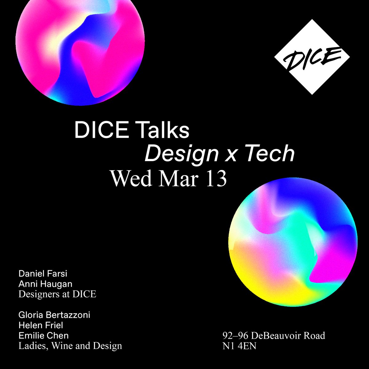 LWDLondon's tweet photo. Really excited for LWD London to be part of the first @dicefm talks event.
An evening of Design and Tech with the DICE designer and animator Anniken Haugan and Product Design Lead Daniel Farsi.
BOOK YOUR FREE TICKET HERE:
https://t.co/4SLCUWDh0z
#Ladieswinedesign #DICE #DICEtalks https://t.co/D1CLO1Ee36