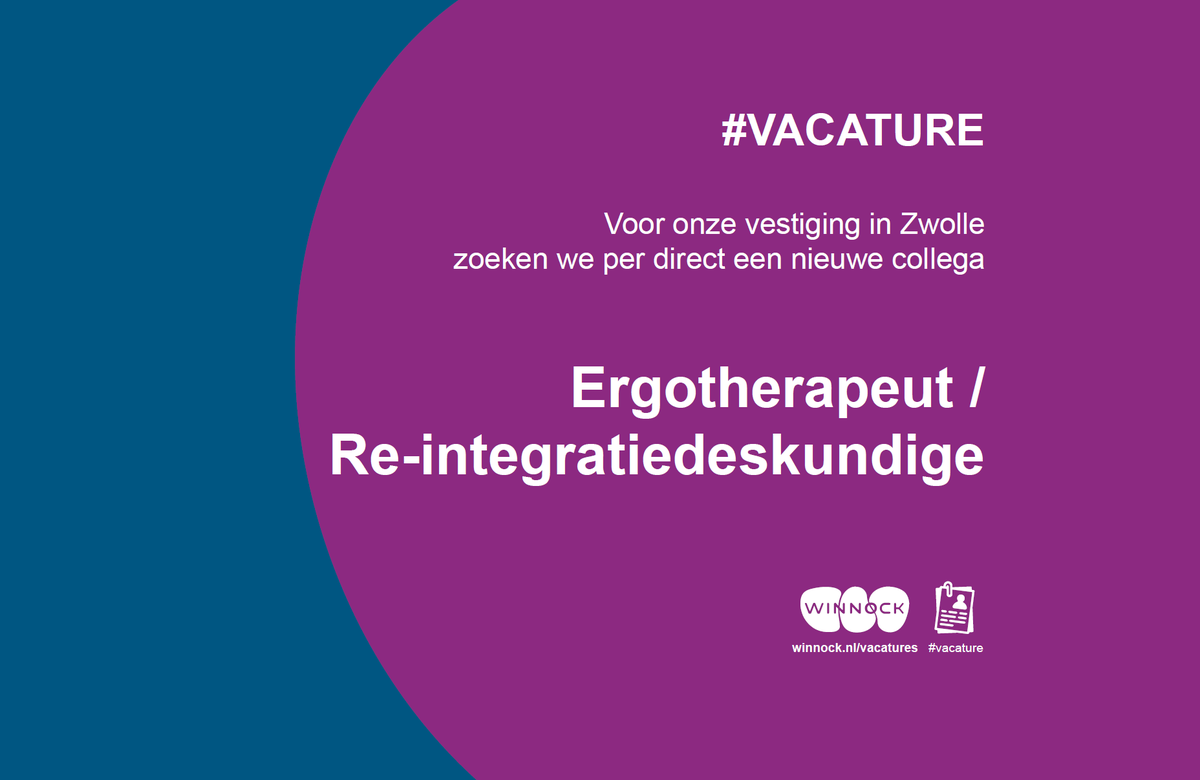 #VACATURE Voor Winnock Zwolle zoeken wij per direct een Ergotherapeut / Re-integratiedeskundige. Word je enthousiast als mensen - mede door jou – het heft in eigen hand nemen met betrekking tot hun eigen functioneren? Reageer dan snel! winnock.nl/ergotherapeut-… #ergotherapeut