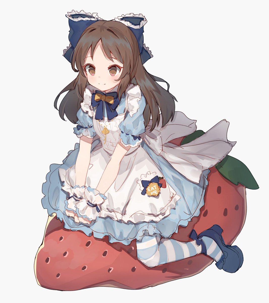 tachibana arisu 1girl strawberry solo bow dress apron blue dress  illustration images