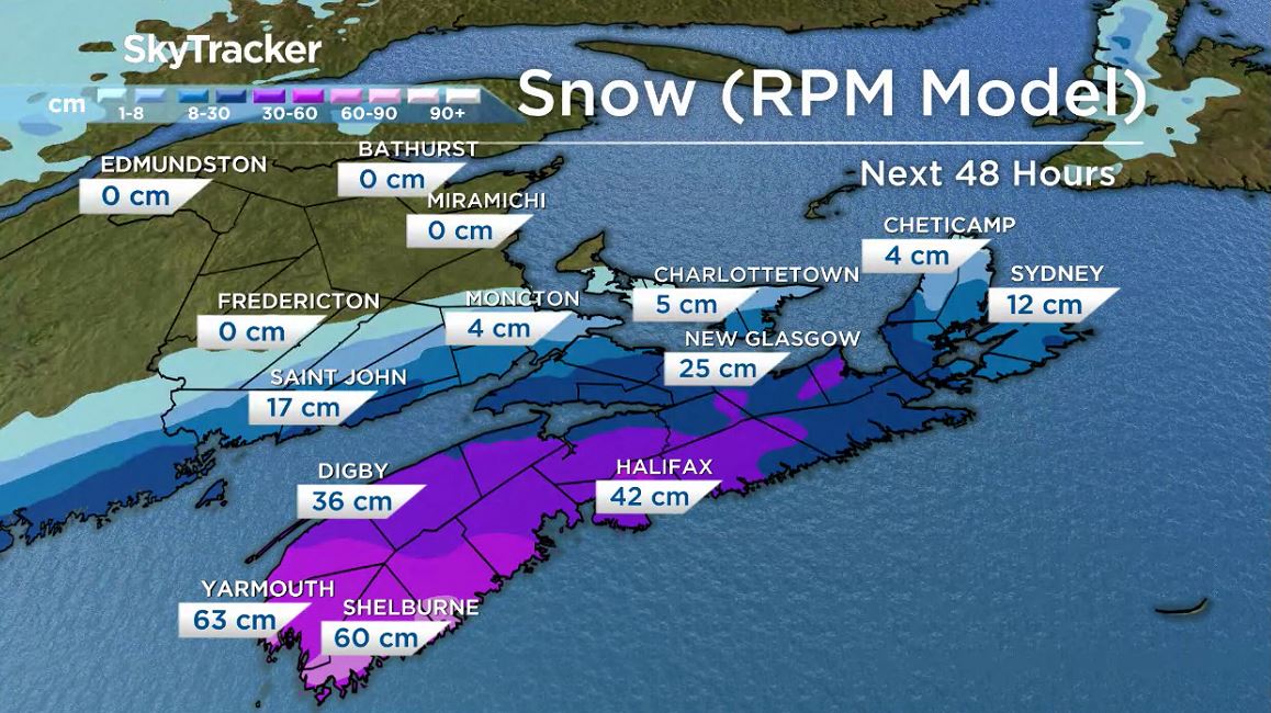 Andrea_Dion's tweet photo. Special weather statements are in place for the #Maritimes this weekend as 2 low pressure systems are en route. I'll have a closer look at the timeline for you on @globalhalifax News Morning.
Here's an EARLY look at the estimates. Please keep in mind these totals could change. https://t.co/eSQPW9on3d