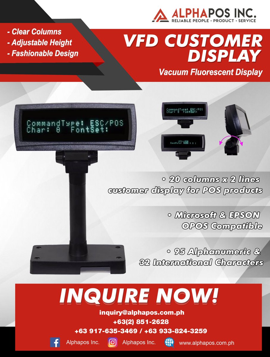 alphapos_inc's tweet photo. Alphapos New Featured Product!
Call Us for more info!
#AlphaposInc #PhilippinePOSdistributor #POS #PointOfSale #PoleDisplay #POSService #POSRepair #POSMaintenance #POSHardware #ReliablePeople #DurablePOShardware #CostEffective #PhilippinePOS #POSDistributor https://t.co/uzwrBLJ1Zi