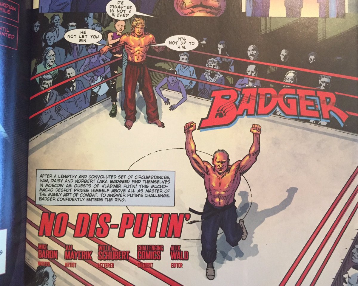WillPheesh's tweet photo. GโMorning, All!
#TheBadger trading blows with Pu+ยกn. #FCBD2016 #MixTape2016 - Mike Baron, Val Mayerik, Willie Schubert, Challenging Comics https://t.co/g33JCum8je