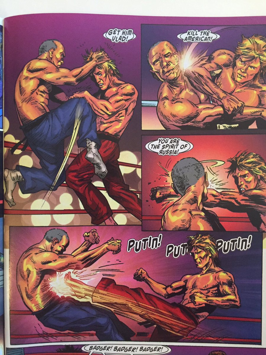 WillPheesh's tweet photo. GโMorning, All!
#TheBadger trading blows with Pu+ยกn. #FCBD2016 #MixTape2016 - Mike Baron, Val Mayerik, Willie Schubert, Challenging Comics https://t.co/g33JCum8je