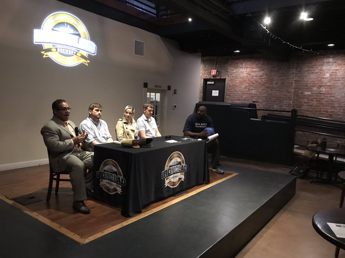 redspireusnc's tweet photo. Cheers to friends at @supportedly who asked for pictures from our #startup #entrepreneur event in #WilmingtonNC last night since they are in the mountains

Cheers to @dmannaHQ @LapetusSolution @BrilliantSole and EcoTrek #prosthetics 

255 people registered #ILM @ironcladbrewery https://t.co/yZD3SNuFBB