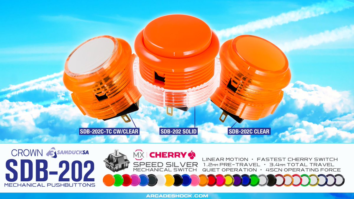 ArcadeShock's tweet photo. AVAILABLE NOW

CROWN / SAMDUCKSA SDB-202 Mechanical Pushbuttons

Cherry Speed Silver Mechanical Switch

Solid: https://t.co/otmcAcphdO

Clear: https://t.co/EeD7XT11XH

Clear / White Top: https://t.co/qDqiZmCb1e

#CROWN #SAMDUCKSA #pushbutton #mechanical #arcadestick #30mm #FGC https://t.co/PhrkI82K2q