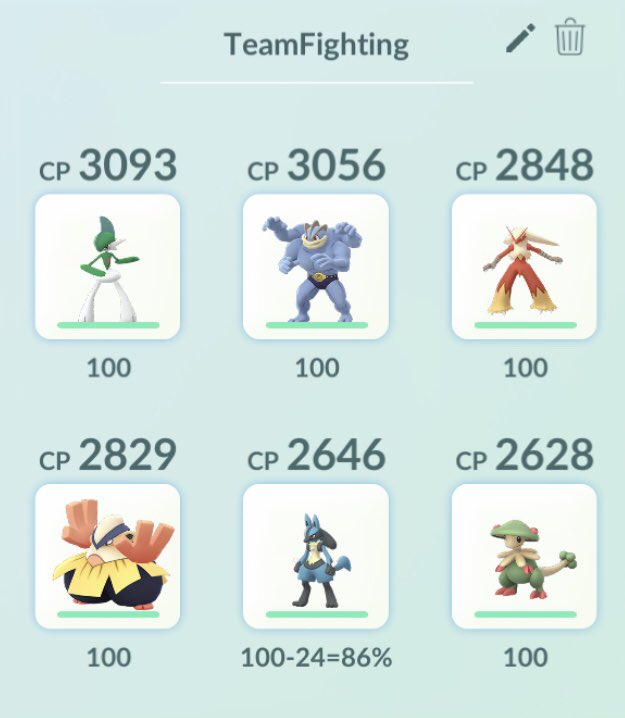 Sbnyn V Twitter ディアルガは色んな人がカイリキーやグラードンを強化してあるから割と多くの人が2人討伐に成功すると思うので 違う種類のポケモン6匹使って挑むことにします 笑 エルレイドの技をリーフブレードからインファイトに変えたらバグで3ゲージ威力100