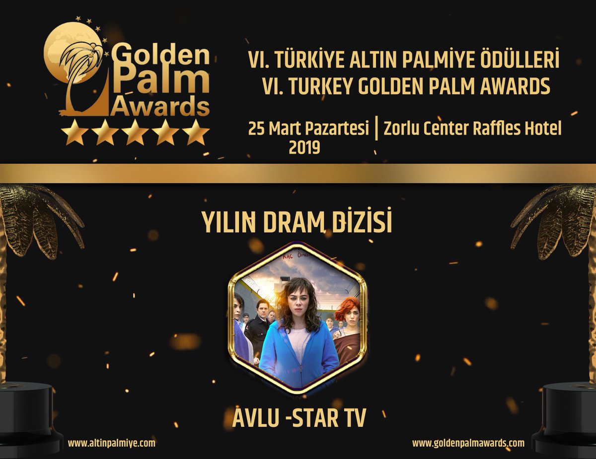 6. Turkey Golden Palm Awards (6.Türkiye Altın Palmiye Ödülleri) halk oylaması sona erdi. altinpalmiye.com üzerinden yapılan halk oylaması sonucu ‘Yılın Dram Dizisi’ 24.070 oyla Avlu oldu.
#altınpalmiyeödülleri #altinpalmiyeodulleri #goldenpalmawards2019 #altınpalmiye