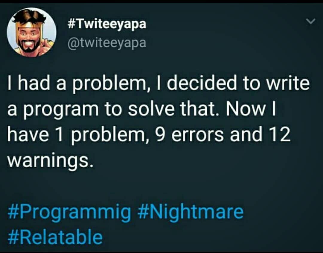 Elegoo_Official's tweet image. Every time I was so confident at the beginning...😒

#codingjokes #relateble #programming