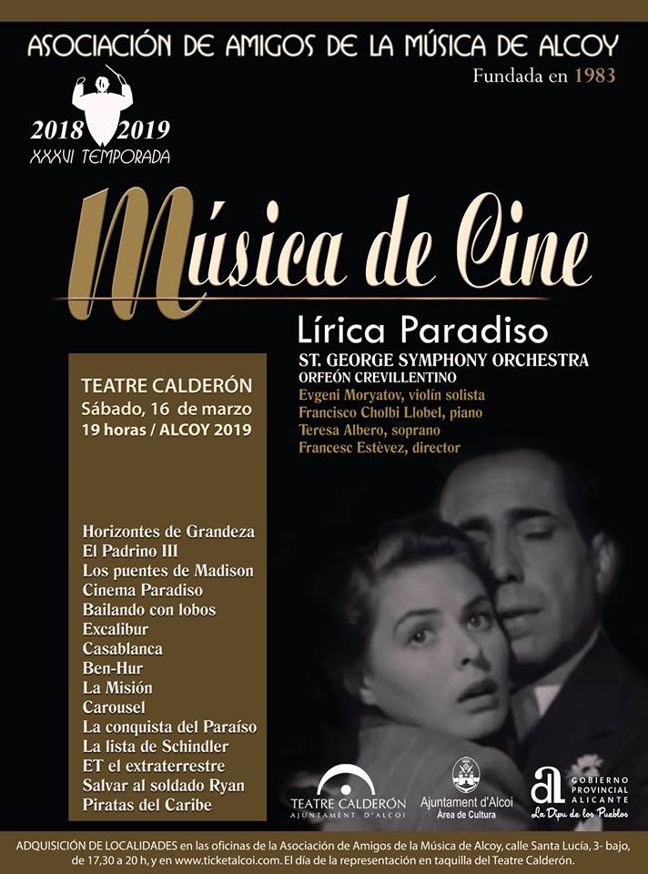 No te pierdas el próximo Sábado 16 de marzo el "Concierto Sinfónico-Coral de Grandes Bandas Sonoras del Cine" a las 19 horas, en el <a href="/TCalderonAlcoi/">Teatre Calderón</a>    <a href="/AAMALCOY/">Amigos Música Alcoy</a> 
#Alcoy #AlicanteInterior #CostaBlanca #ComunidadValenciana #Música