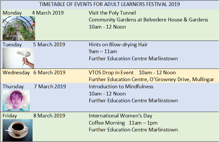 AONTAS Adult Learner's Festival is taking place next week.  @LWETB_Guidance  and #MullingarVTOS  #EveryDayImLearning #frommullingarinmullingar