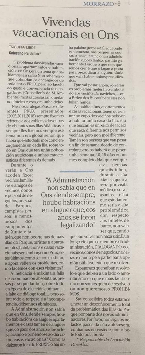 Hoy otra noticia de un desastre anunciado para el turismo en la isla de Ons !
#Galicia #Turismo #Prux #ParqueNacional #IslasAtlanticas #TurismoGalicia #VisitGalicia 
<a href="/turisriasbaixas/">Turismo Rías Baixas</a> <a href="/TurismoGalicia1/">TurismoGalicia1</a> <a href="/VocesDeGalicia/">Voces De Galicia</a> <a href="/lavozdegalicia/">La Voz de Galicia</a> <a href="/SerPontevedra/">Radio Pontevedra</a> <a href="/PontevedraViva/">PontevedraViva.com</a> <a href="/Farodevigo/">Faro de Vigo</a>