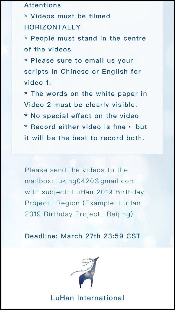 luking0420's tweet photo. [PROJECT] Let's join 2019 #LuHan Birthday Project: #TheThankLUmoment" together(ENG)
ENG- https://t.co/DOIiBoXreL
CHN- https://t.co/7Cu2BOBzb1 https://t.co/yZEL5J8eH7