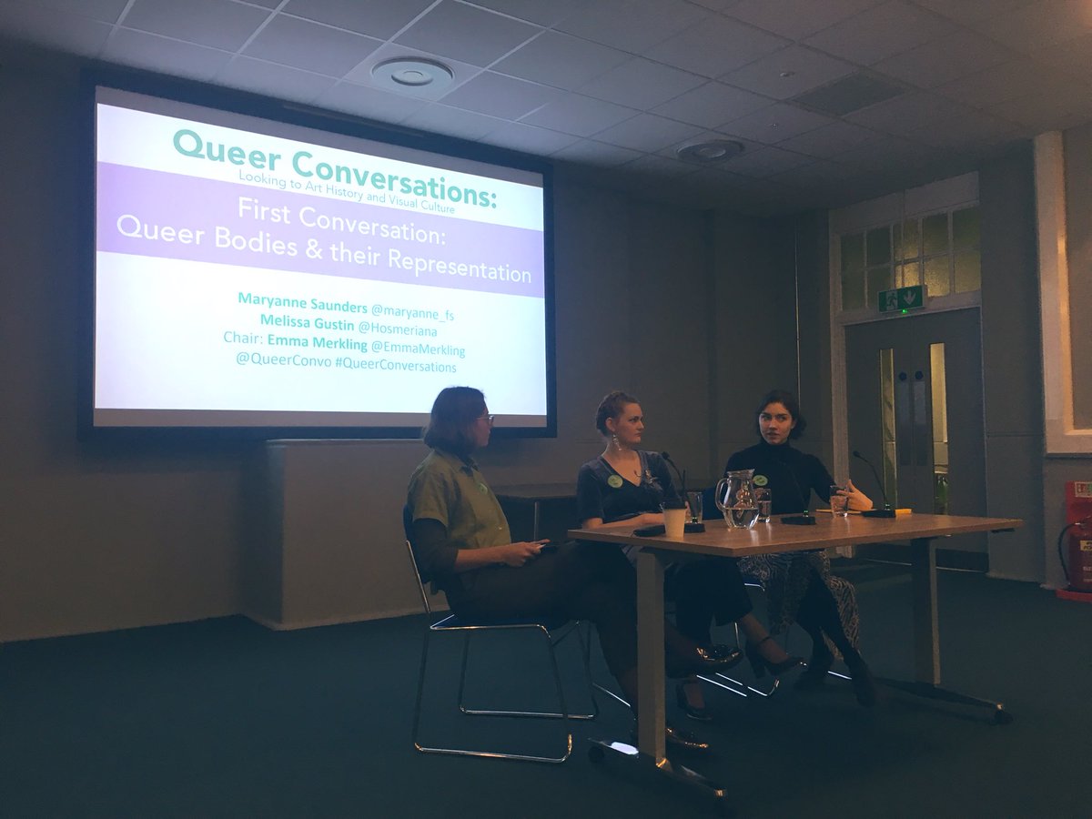 QueerConvo's tweet photo. our first round table with @Hosmeriana and @maryanne_fs chaired by @EmmaMerkling - brilliant discussions on mermaids, queer temporality, representations of the body in Judaic art https://t.co/QEFkdUNKF7