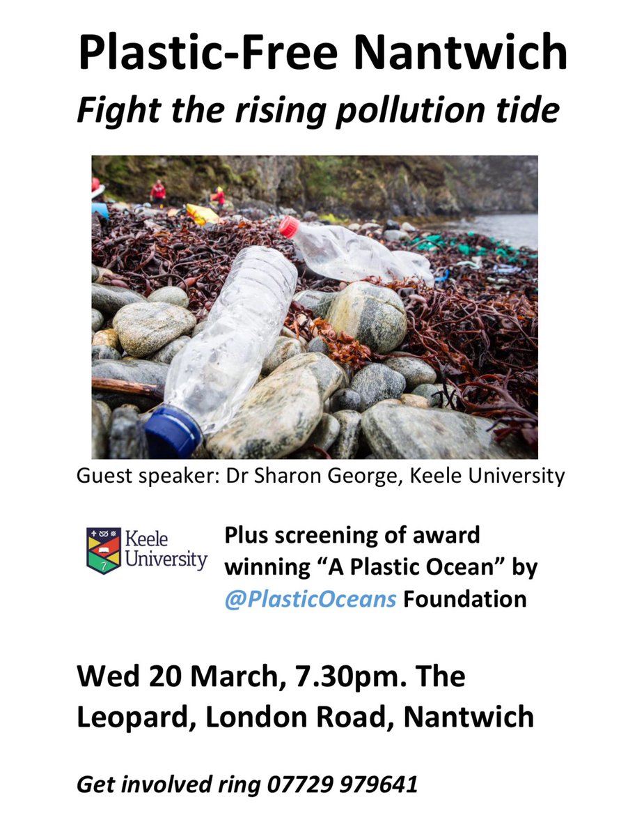 CheshireWIs's tweet photo. Plastic pollution campaign kicks off in Nantwich
Nationally respected plastic pollution expert Dr Sharon George from Keele University will be joining local people to launch the Plastic Free Nantwich campaign at the Leopard pub on Wednesday 20th March - starting at 7.30pm. https://t.co/SPpLpWjyQ2